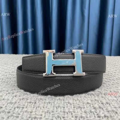 Clone Hermes Blue Brush belt buckle and Reversible Leather Strap 3.8cm AAA Grade